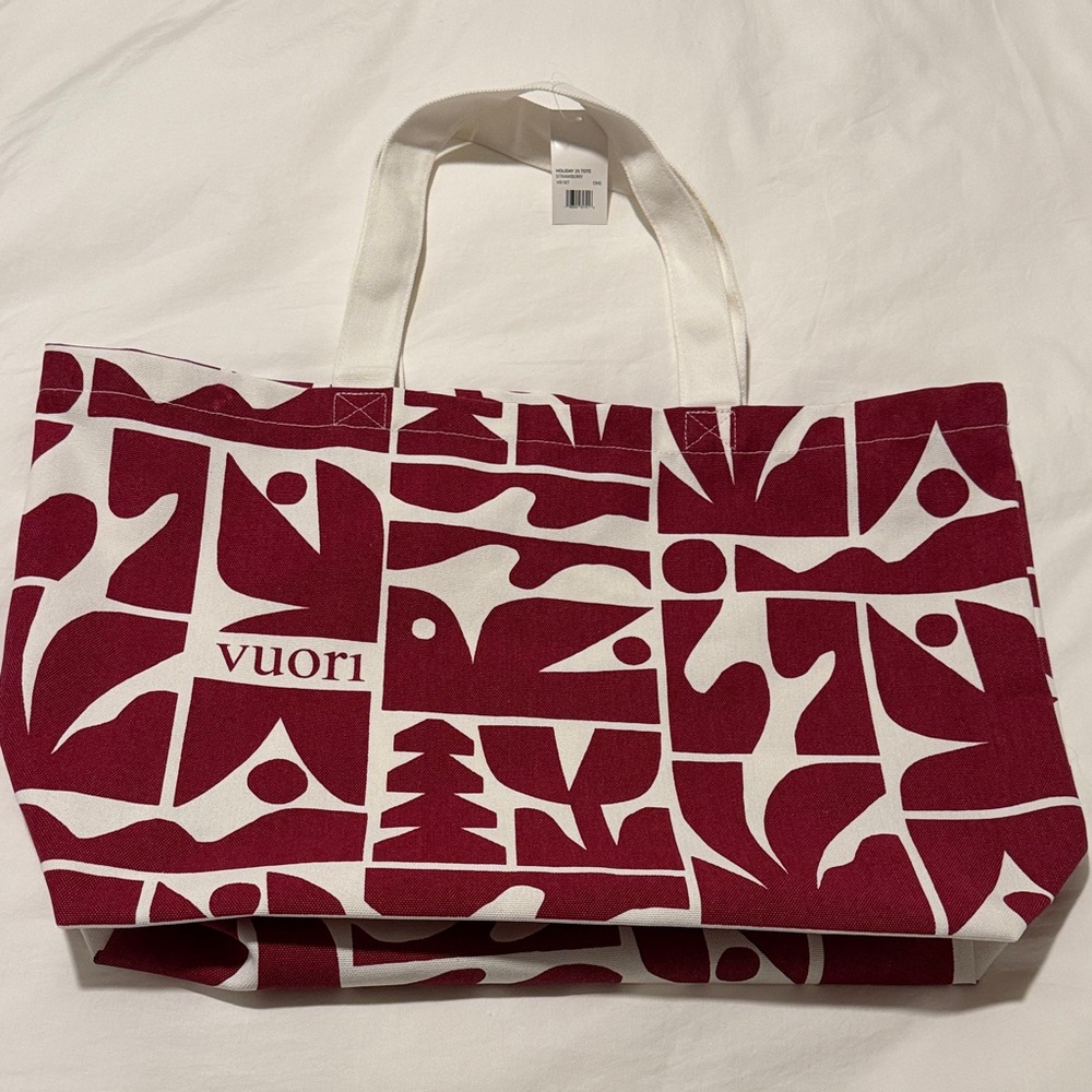 Vuori Burgundy/Red and White Graphic Large Tote
